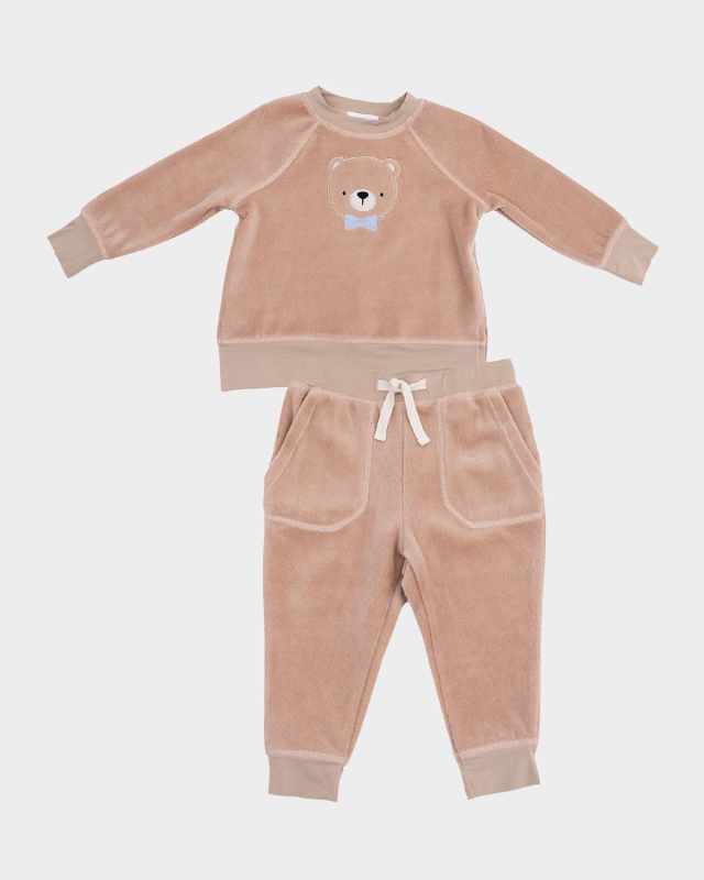 Boy's Velour Teddy Bear Sweatshirt & Joggers Set, Size 6M-24
